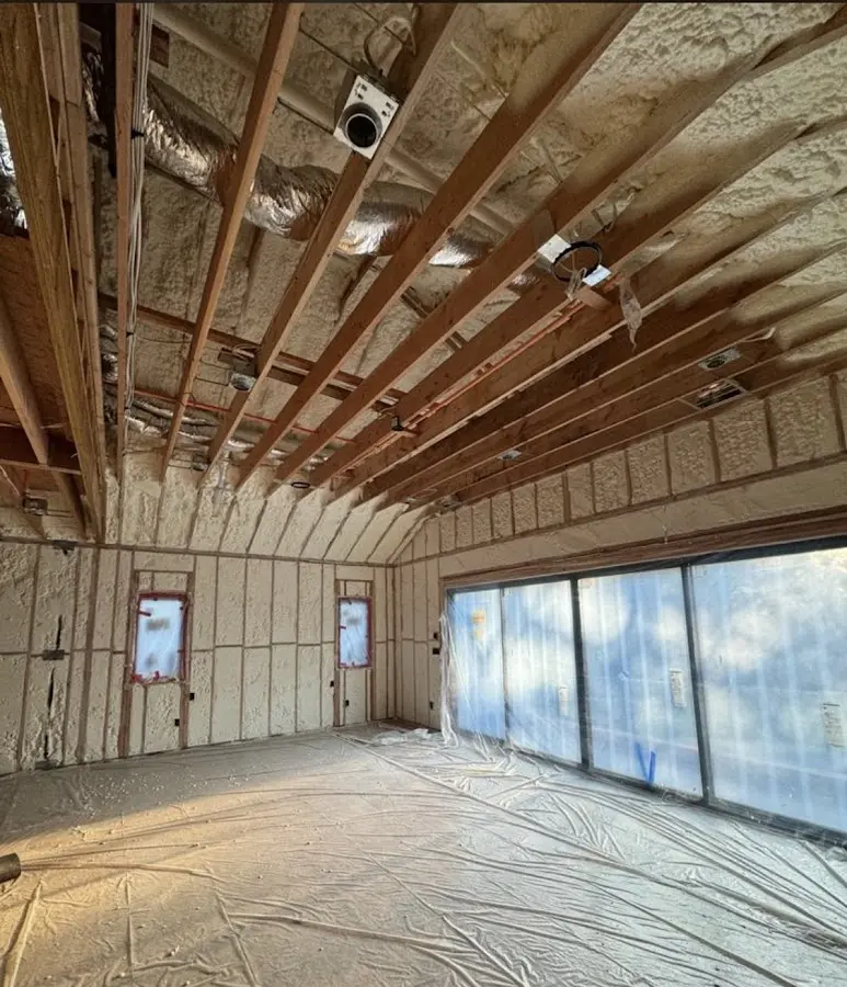 Interior walls and ceiling insulated with spray foam during new construction in Hopewell